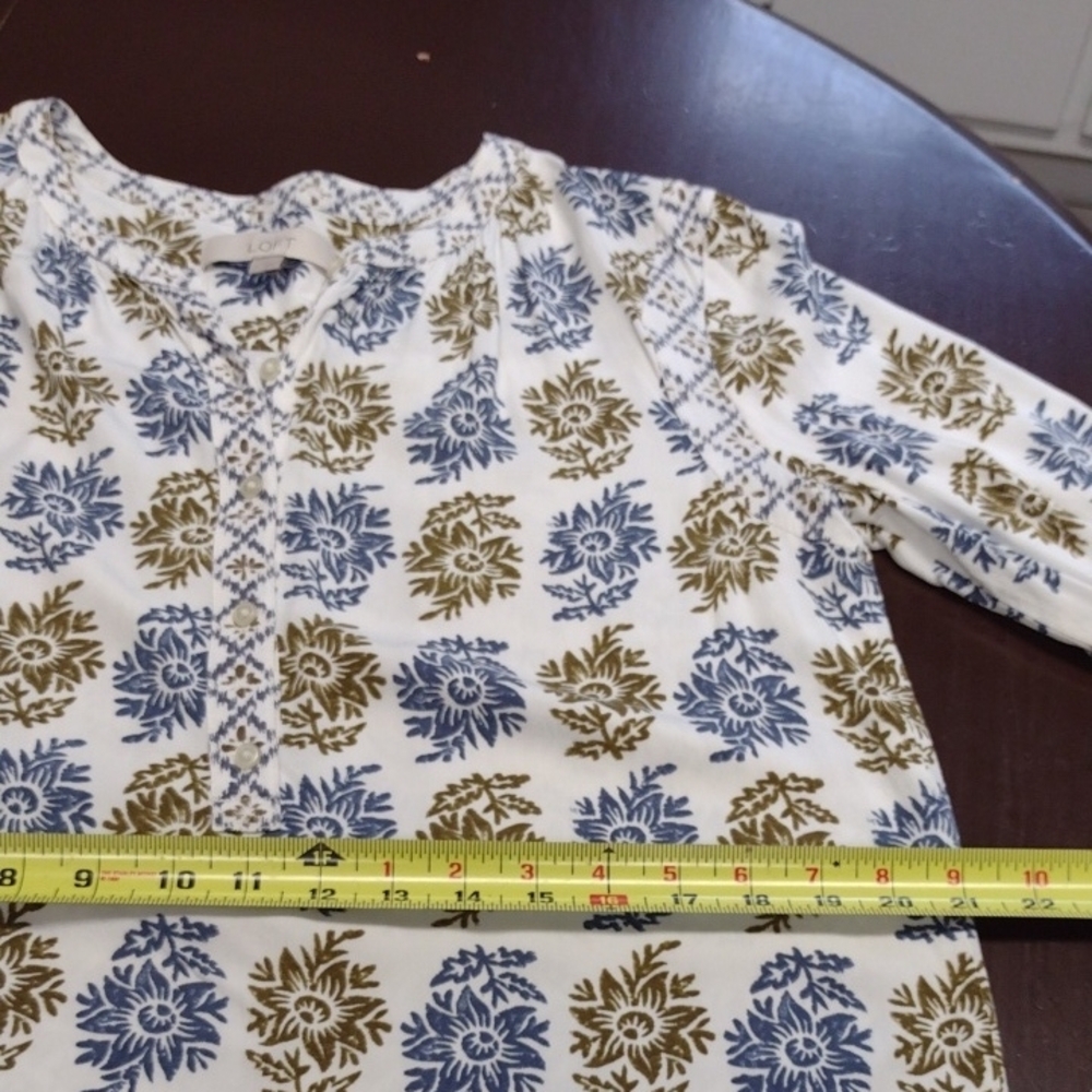 LOFT Long Sleeve Dress - Blue and Gold Floral - Picture 12 of 15